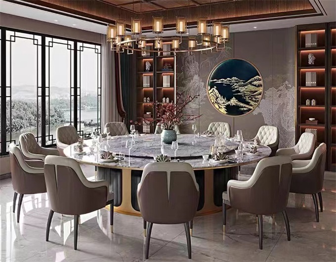 酒店會(huì)所高端大理石電動(dòng)大圓餐桌