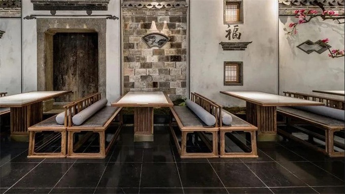 江南里中餐廳中式實木大理石餐桌